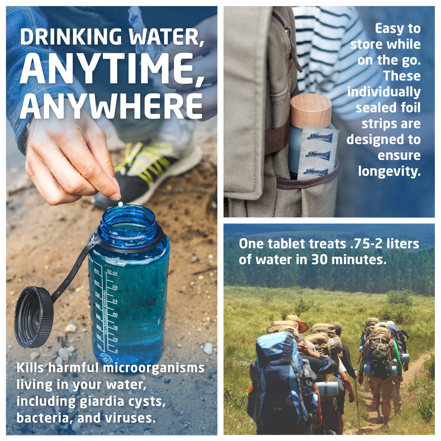 Aquatabs 49mg Water Purification Tablets (100 Pack). Water Filtration System for Hiking, Backpacking, Camping, Emergencies, Survival, and Home - Use. Easy to Use Treatment and Disinfection. - Fresh Hearth