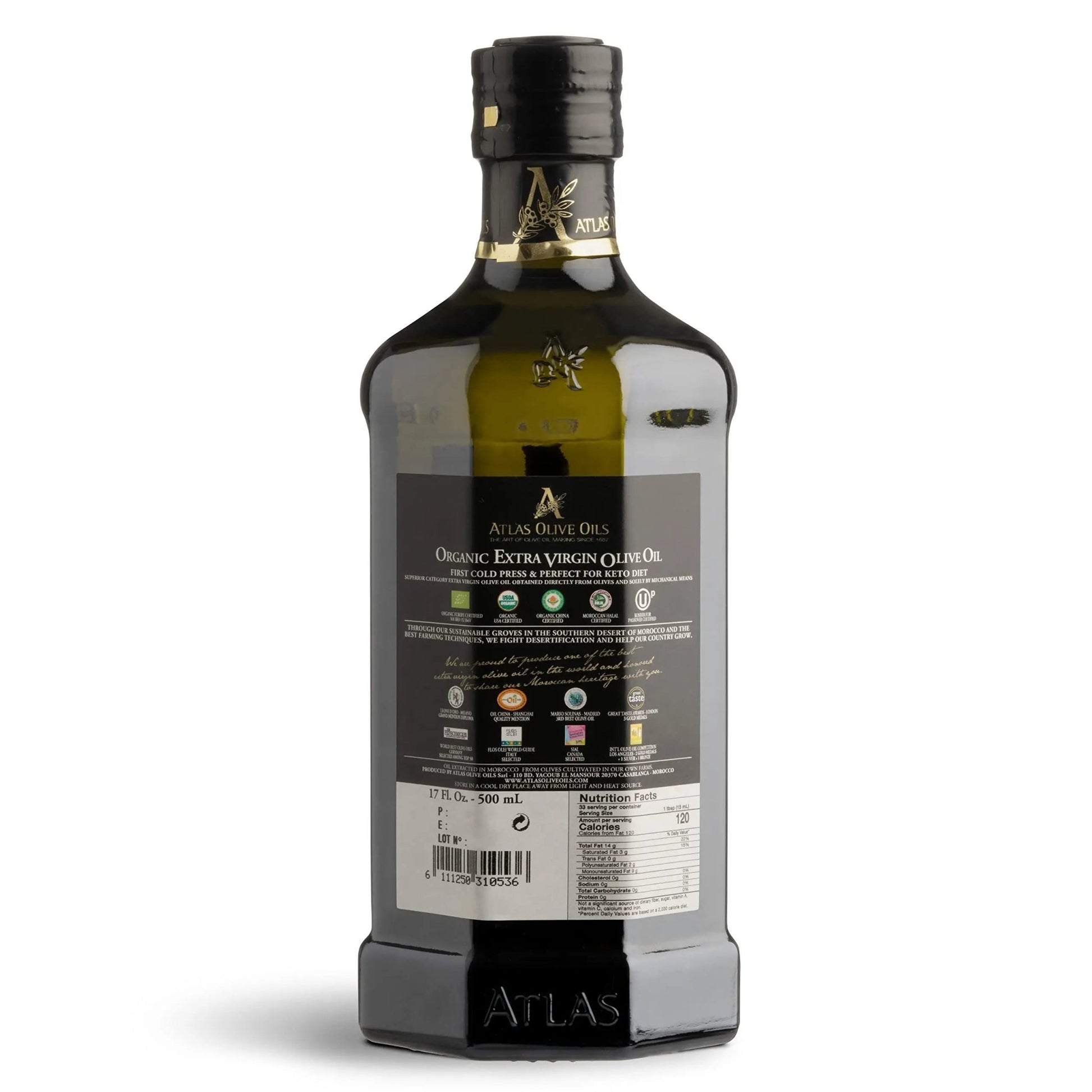 Atlas, organic Cold pressed olive oil, Pressed Moroccan Extra Virgin Olive Oil, Polyphenol Rich | EVOO From Morocco, Newly Harvested Unprocessed from One Single Family Farm | Trusted by Award - Winning Chefs | 500 mL - Fresh Hearth
