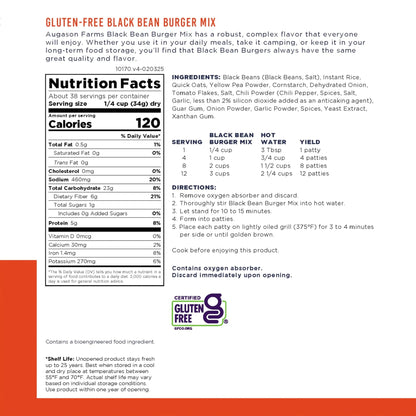 Augason Farms Black Bean Burger Mix Can, Certified Gluten Free, Emergency Food Supply, Everyday Meals, 38 Servings - Fresh Hearth