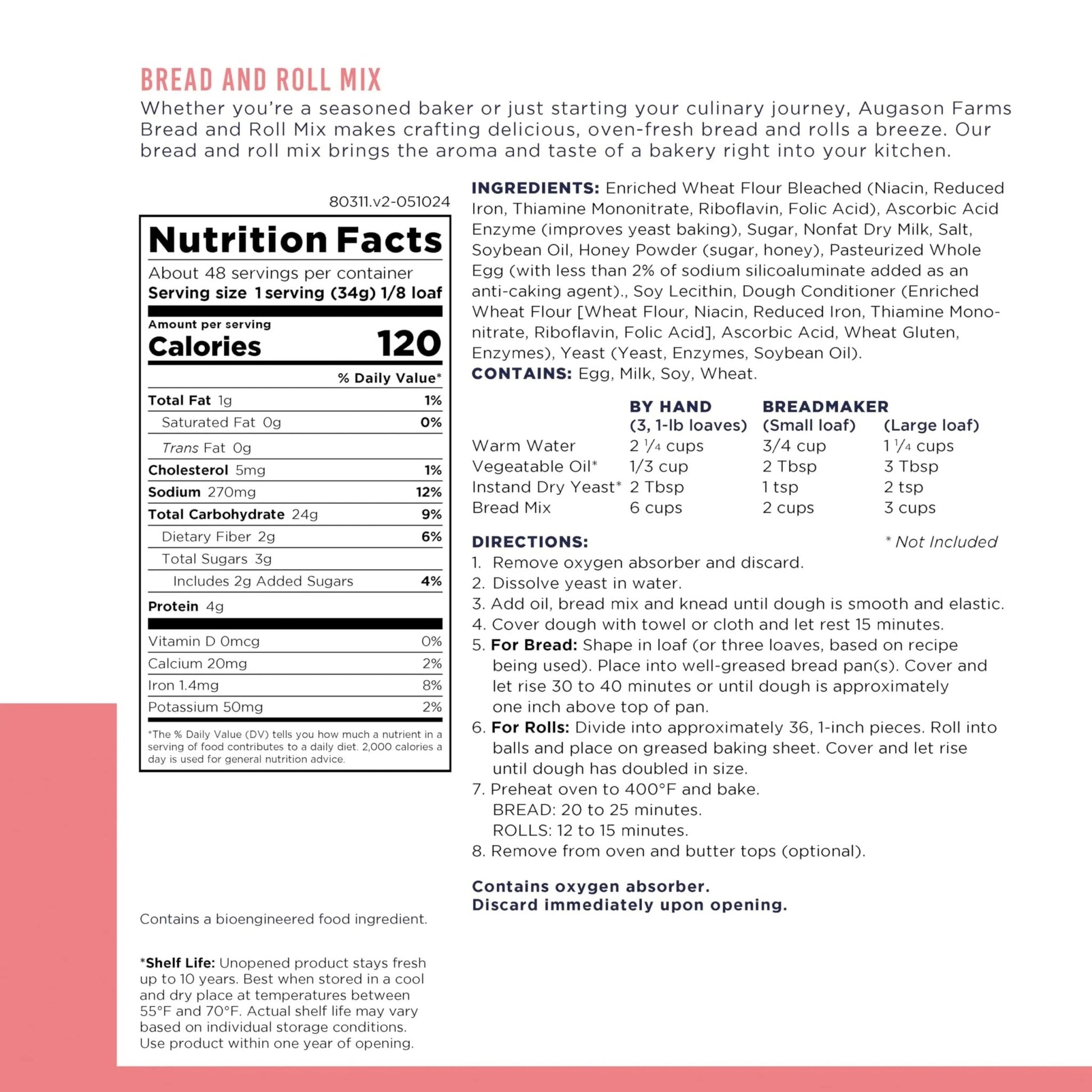 Augason Farms Bread and Roll Mix Can, Emergency Food Supply, Everyday Meals, 48 Servings - Fresh Hearth