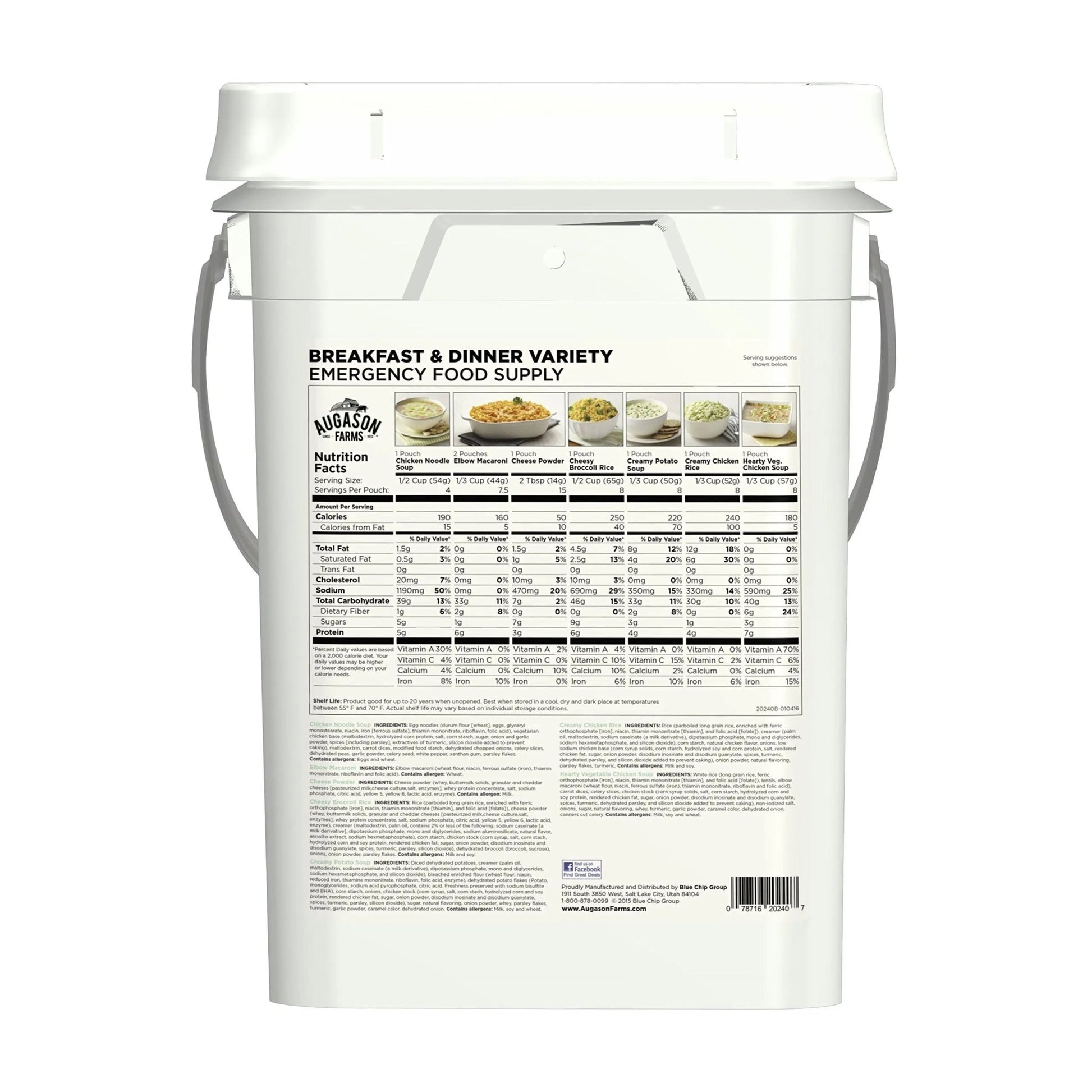 Augason Farms Breakfast and Dinner Variety Pail Emergency Food Supply Everyday Meals 4 Gallon Pail - Fresh Hearth