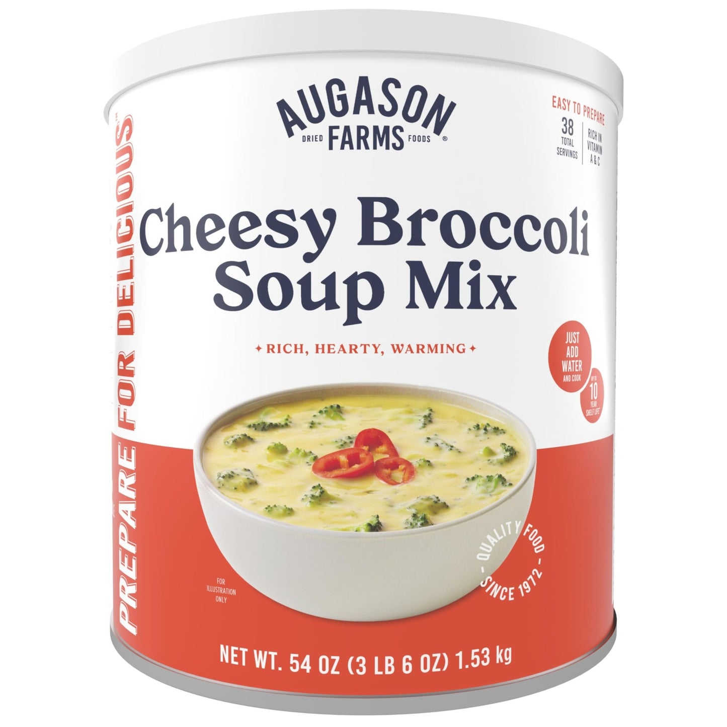 Augason Farms Cheesy Broccoli Soup Mix Can, Emergency Food Supply, Everyday Meals, 38 Servings - Fresh Hearth