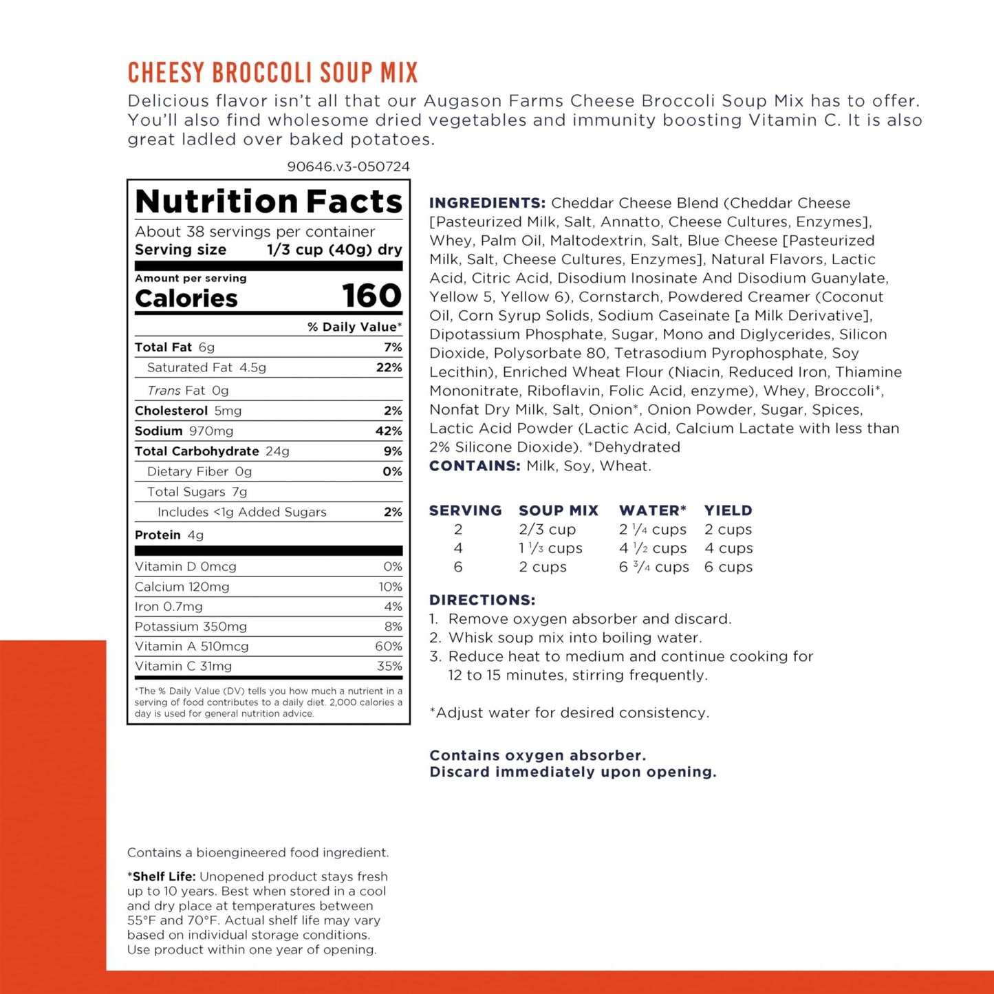 Augason Farms Cheesy Broccoli Soup Mix Can, Emergency Food Supply, Everyday Meals, 38 Servings - Fresh Hearth