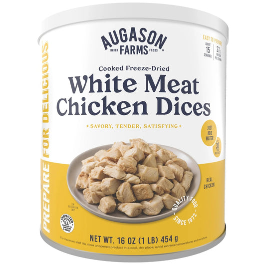 Augason Farms Cooked Freeze Dried White Meat Chicken Dices Can, Emergency Food Supply, Everyday Meals, 15 Servings - Fresh Hearth