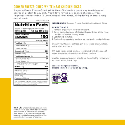 Augason Farms Cooked Freeze Dried White Meat Chicken Dices Can, Emergency Food Supply, Everyday Meals, 15 Servings - Fresh Hearth