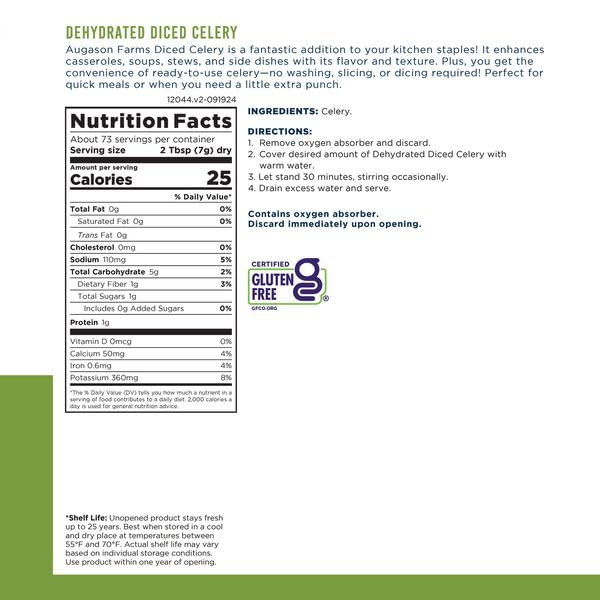Augason Farms Dehydrated Cross Cut Celery Can, Emergency Food Supply, Everyday Meals, 36 Servings - Fresh Hearth