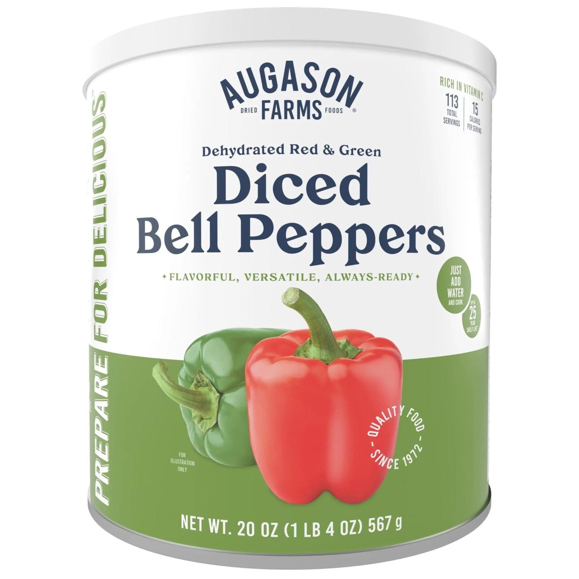 Augason Farms Dehydrated Red and Green Diced Bell Peppers Can, Emergency Food Supply, Everyday Meals, 113 Servings - Fresh Hearth