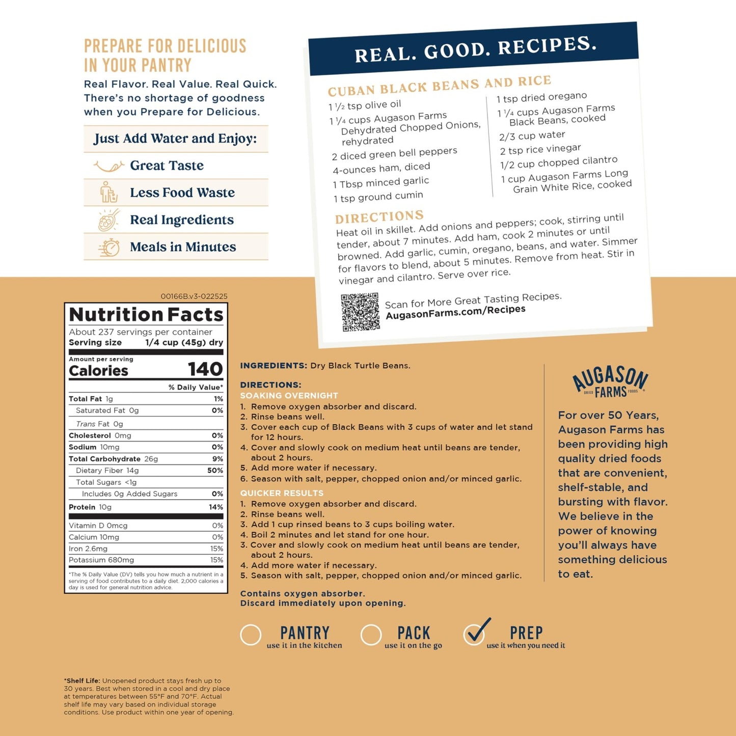 Augason Farms Dried Black Beans 4 - Gallon Pail, Bulk Food Storage, Emergency Food Supply, Everyday Meals, 237 Servings - Fresh Hearth