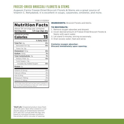 Augason Farms Freeze Dried Broccoli Florets & Stems Can, Emergency Food Supply, Everyday Meals, 34 Servings - Fresh Hearth