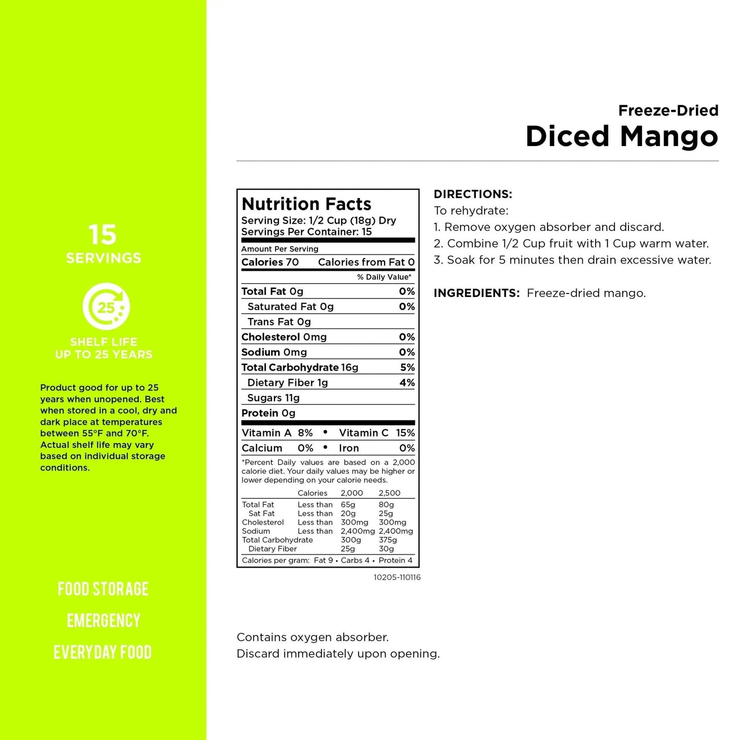 Augason Farms Freeze Dried Mango 9.52 oz No. 10 Can - Fresh Hearth