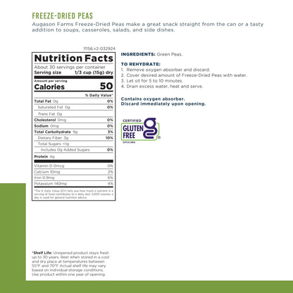 Augason Farms Freeze Dried Peas Can, Emergency Food Supply, Everyday Meals, 30 Servings - Fresh Hearth