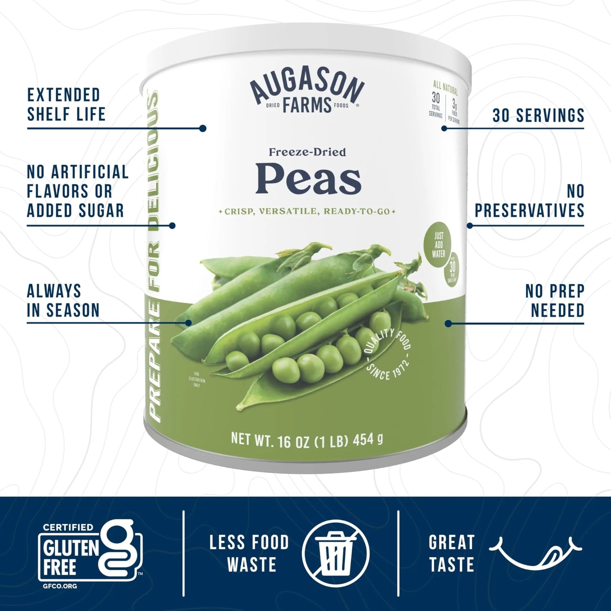 Augason Farms Freeze Dried Peas Can, Emergency Food Supply, Everyday Meals, 30 Servings - Fresh Hearth