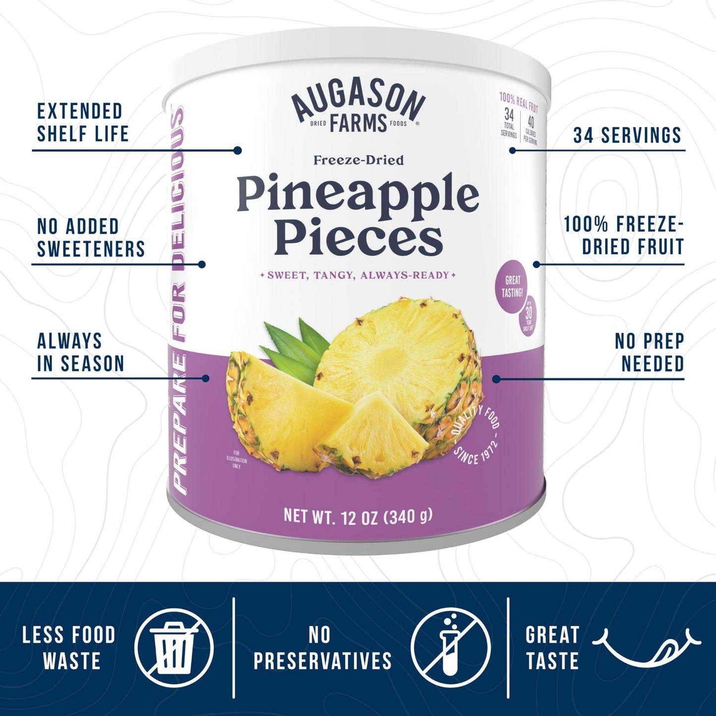Augason Farms Freeze Dried Pineapple Pieces Can, Emergency Food Supply, Everyday Meals, 34 Servings - Fresh Hearth