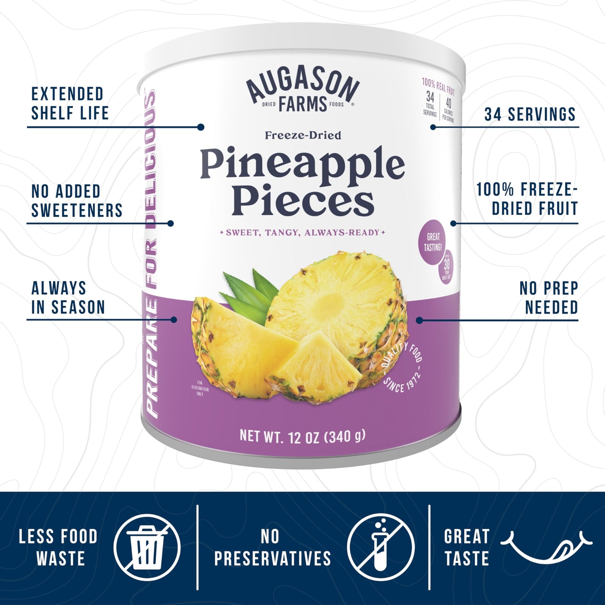 Augason Farms Freeze Dried Pineapple Pieces Can, Emergency Food Supply, Everyday Meals, 34 Servings - Fresh Hearth