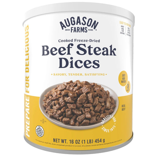 Augason Farms Freeze Dried Precooked Beef Steak Dices Can, Emergency Food Supply, Everyday Meals, 13 Servings - Fresh Hearth