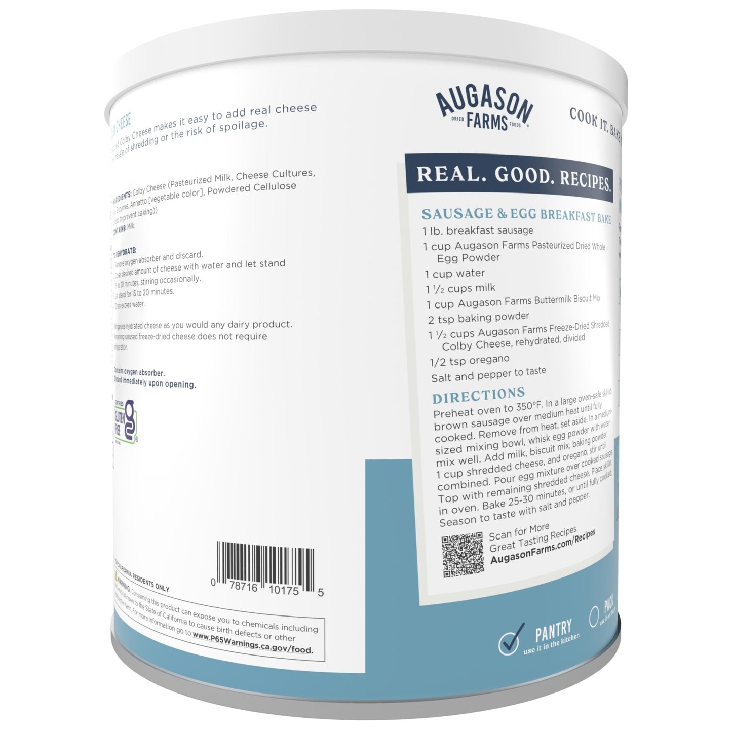 Augason Farms Freeze Dried Shredded Colby Cheese Can, Emergency Food Supply, Everyday Meals, 30 Servings - Fresh Hearth