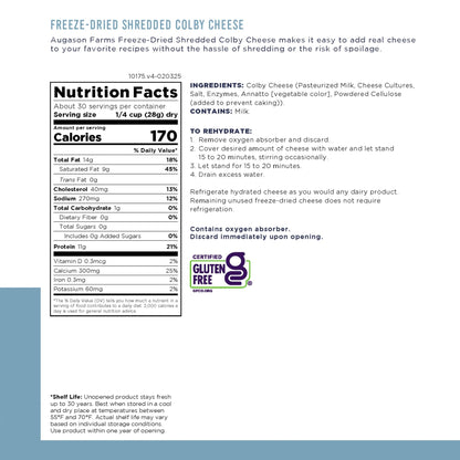 Augason Farms Freeze Dried Shredded Colby Cheese Can, Emergency Food Supply, Everyday Meals, 30 Servings - Fresh Hearth