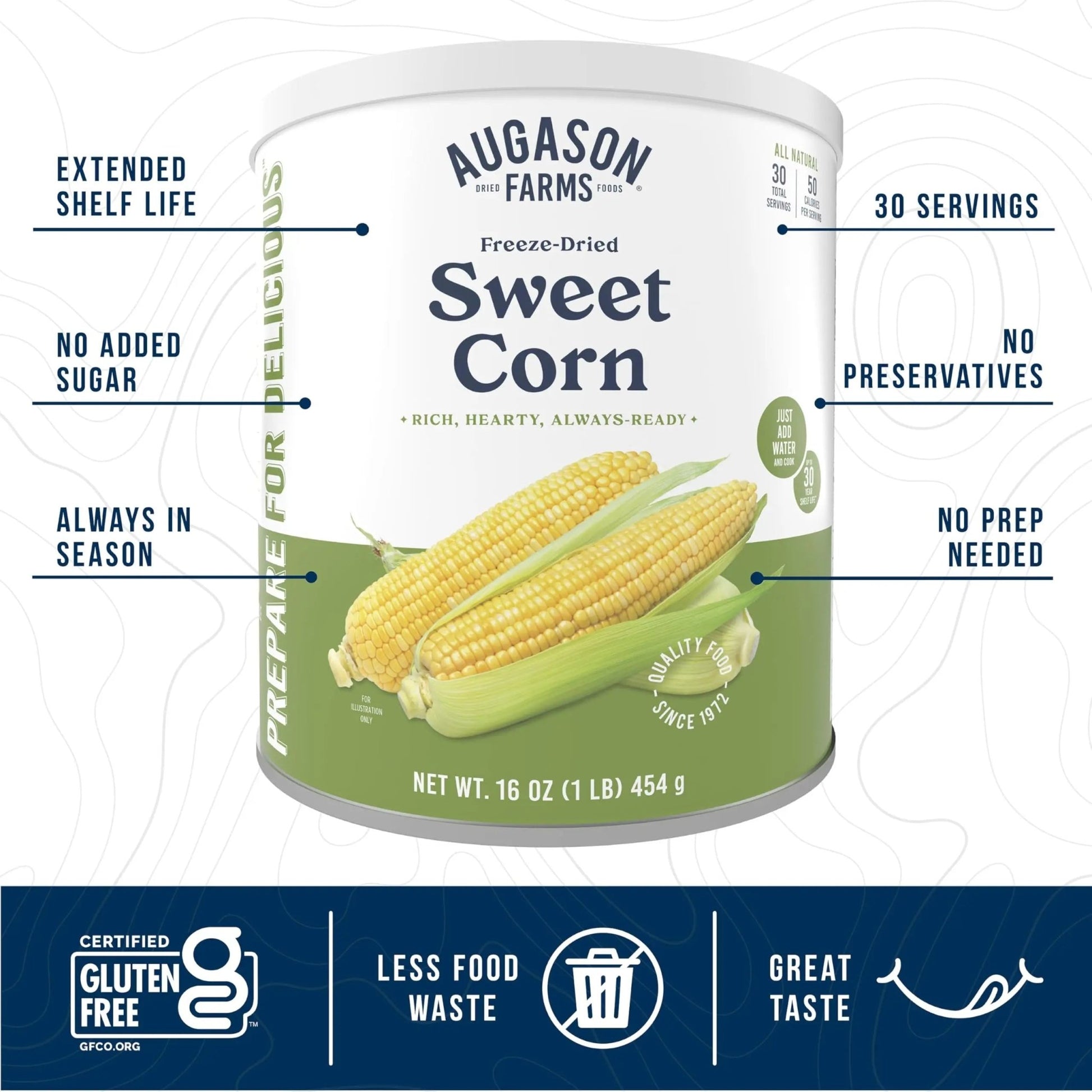 Augason Farms Freeze Dried Sweet Corn Can, Emergency Food Supply, Everyday Meals, 30 Servings - Fresh Hearth
