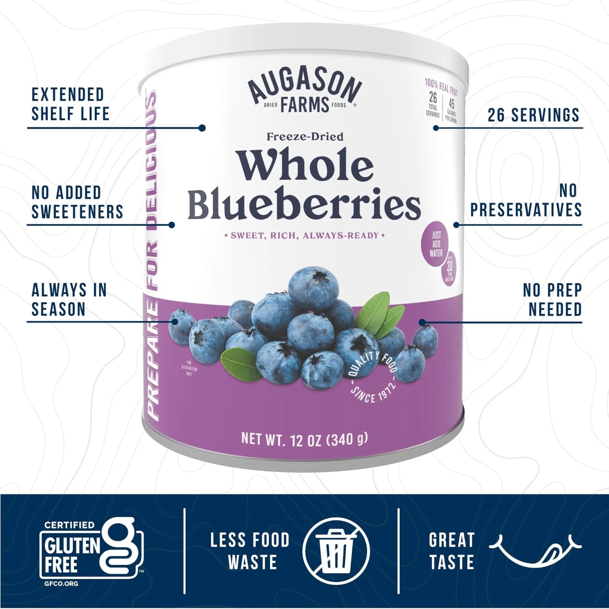 Augason Farms Freeze Dried Whole Blueberries Can, Emergency Food Supply, Everyday Meals, 26 Servings - Fresh Hearth