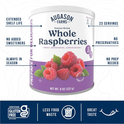 Augason Farms Freeze Dried Whole Raspberries Can, Emergency Food Supply, Everyday Meals, 23 Servings - Fresh Hearth
