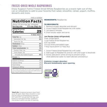 Augason Farms Freeze Dried Whole Raspberries Can, Emergency Food Supply, Everyday Meals, 23 Servings - Fresh Hearth