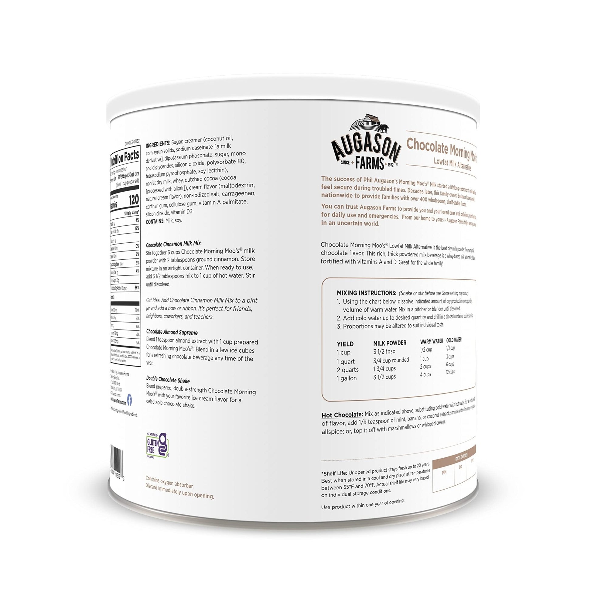 Augason Farms Morning Moo's Chocolate Low Fat Milk Alternative Can, Emergency Food Supply, Everyday Meals, 67 Servings - Fresh Hearth