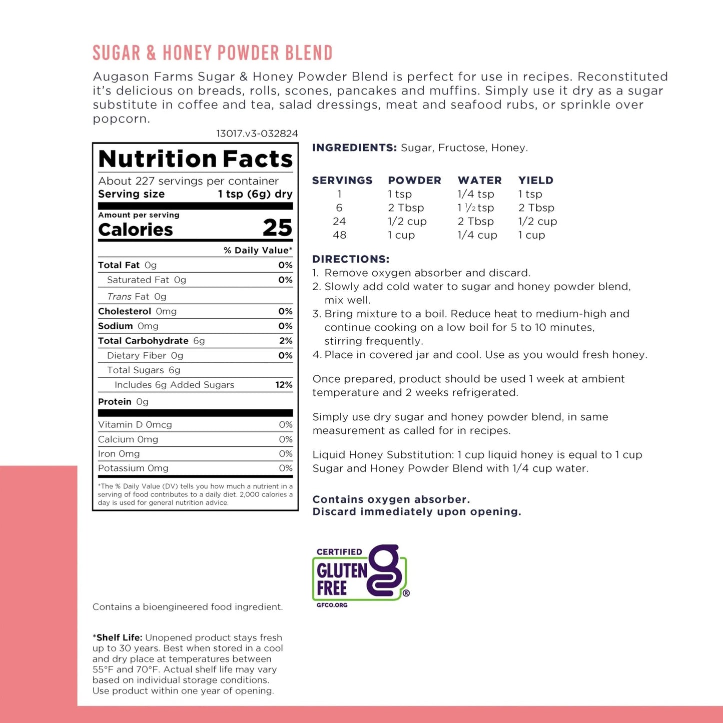 Augason Farms Sugar & Honey Powder Blend Can, Emergency Food Supply, Everyday Meals, 227 Servings - Fresh Hearth