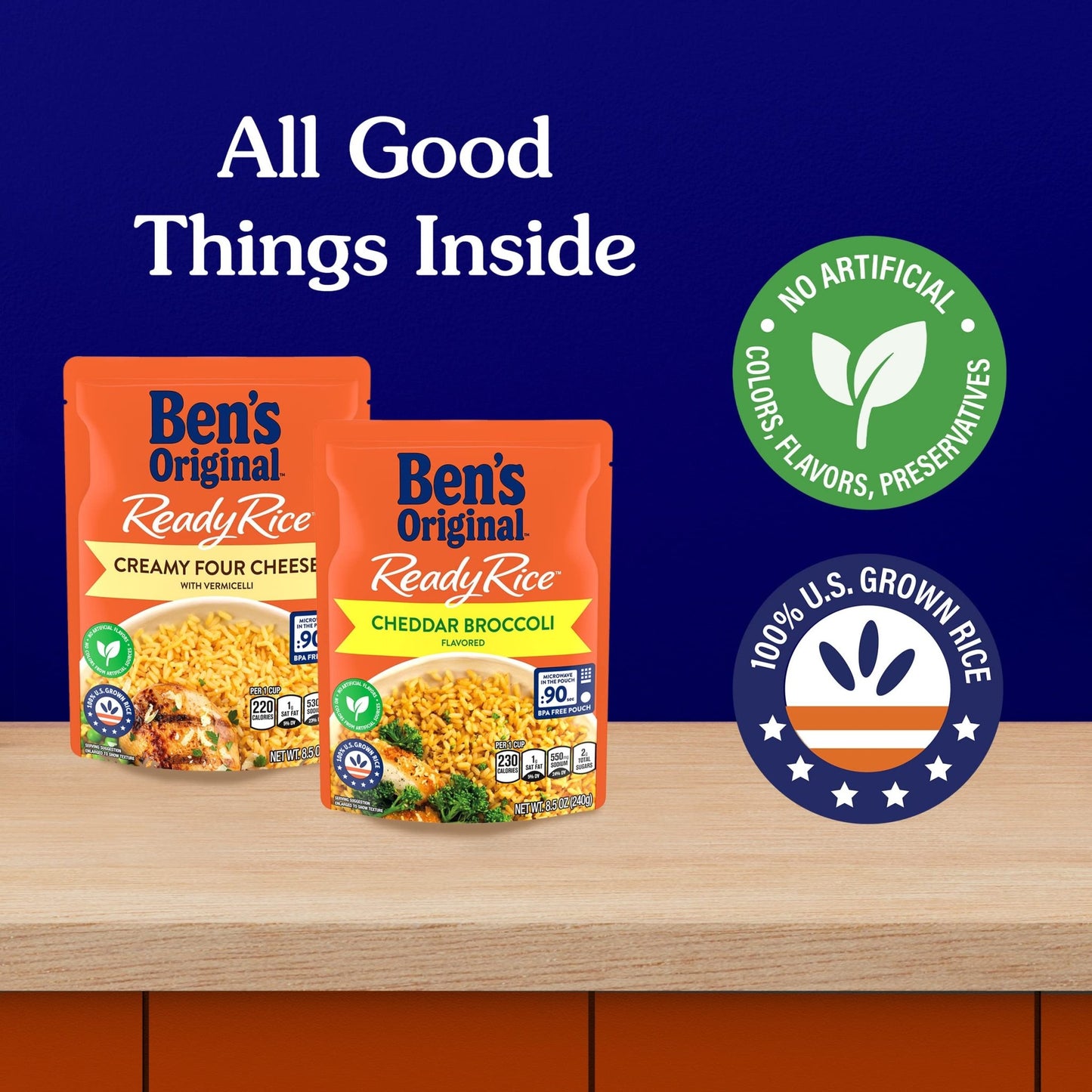 BEN'S ORIGINAL Ready Rice Creamy Four Cheese and Cheddar Broccoli Variety Pack, Easy Dinner Sides, 8.5 OZ Pouch (Pack of 6) - Fresh Hearth