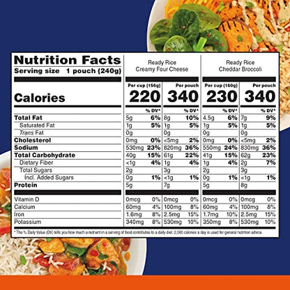 BEN'S ORIGINAL Ready Rice Creamy Four Cheese and Cheddar Broccoli Variety Pack, Easy Dinner Sides, 8.5 OZ Pouch (Pack of 6) - Fresh Hearth