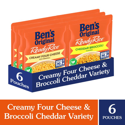 BEN'S ORIGINAL Ready Rice Creamy Four Cheese and Cheddar Broccoli Variety Pack, Easy Dinner Sides, 8.5 OZ Pouch (Pack of 6) - Fresh Hearth