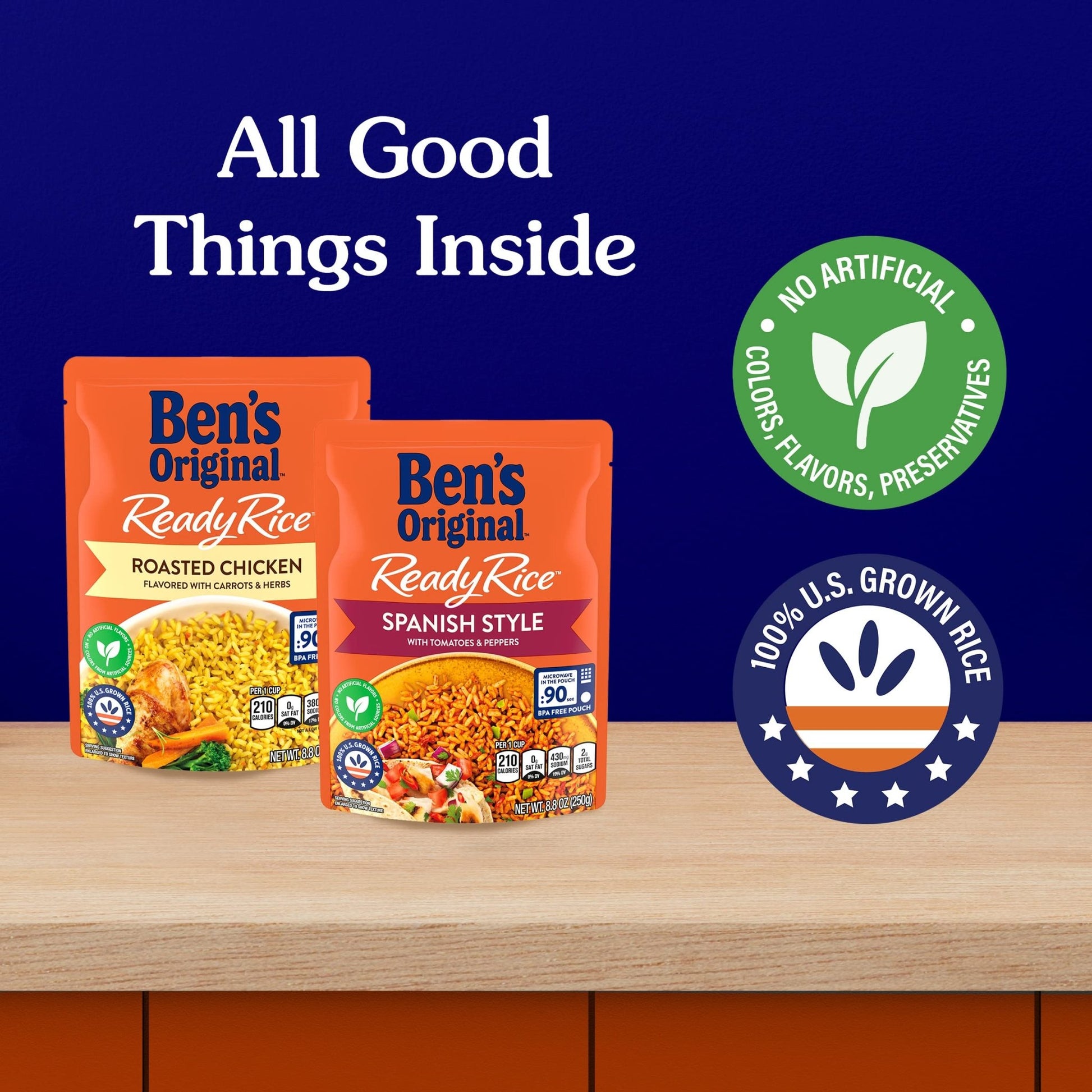 BEN'S ORIGINAL Ready Rice Roasted Chicken and Spanish Style Flavored Rice Variety Pack, Easy Dinner Sides, 8.8 OZ Pouch (Pack of 6) - Fresh Hearth