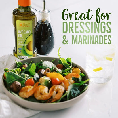BetterBody Foods Refined Avocado Oil, Non - GMO Cooking Oil, Kosher, Keto and Paleo Diet Friendly, Frying, Baking, Avocado Oil, 500 mL, 16.9 Fl Oz - Fresh Hearth
