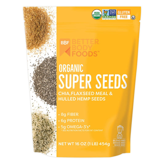 BetterBody Foods Superfood Organic Super Seeds - Blend of Organic Chia Seeds, Milled Flax Seed, Hemp Hearts, Add to Smoothies Shakes & More, 1lb, 16 oz - Fresh Hearth