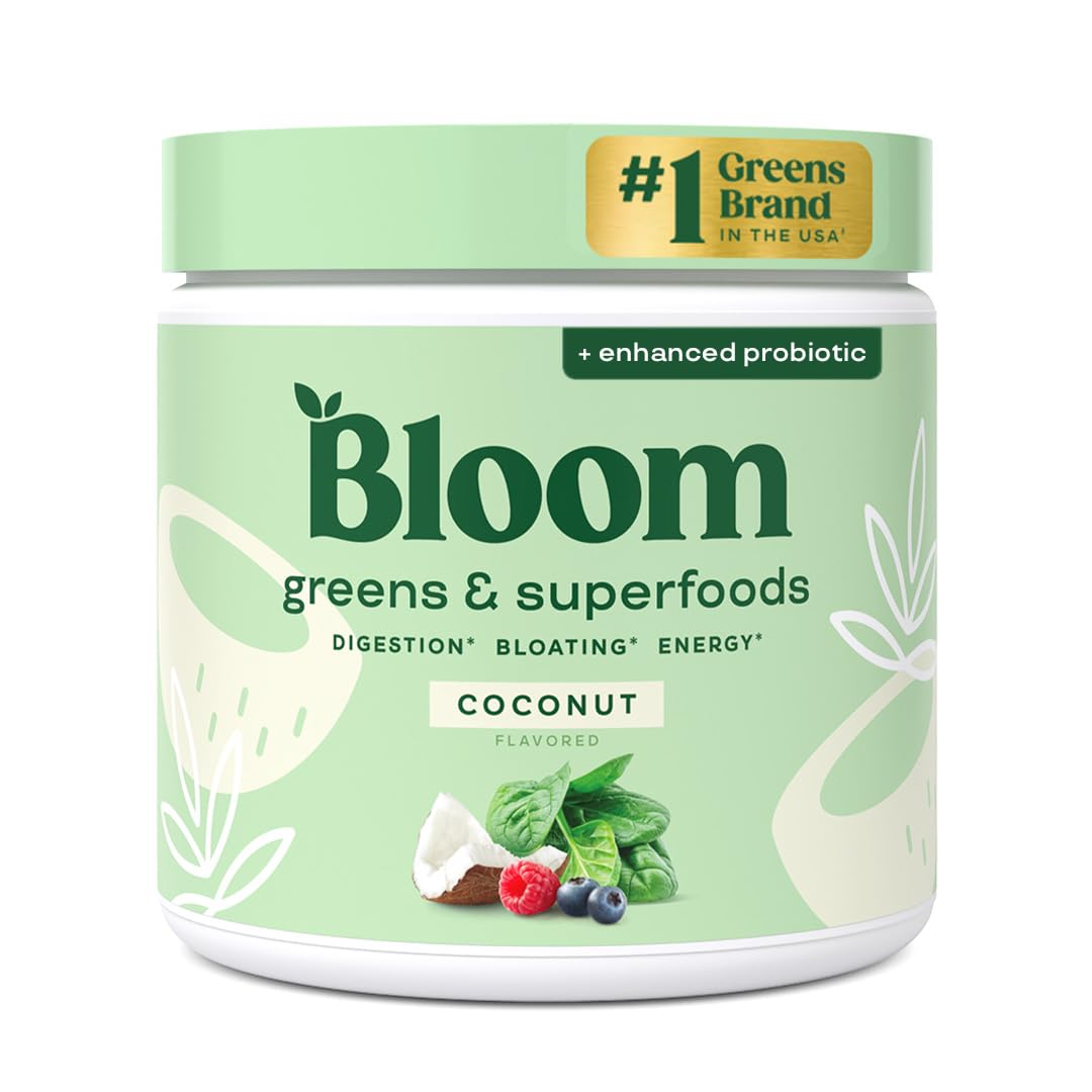 Bloom Nutrition Superfood Greens Powder, Digestive Enzymes with Probiotics and Prebiotics, Gut Health, Bloating Relief for Women, Chlorella, Green Juice Mix with Beet Root Powder, 30 SVG, Coconut - Fresh Hearth