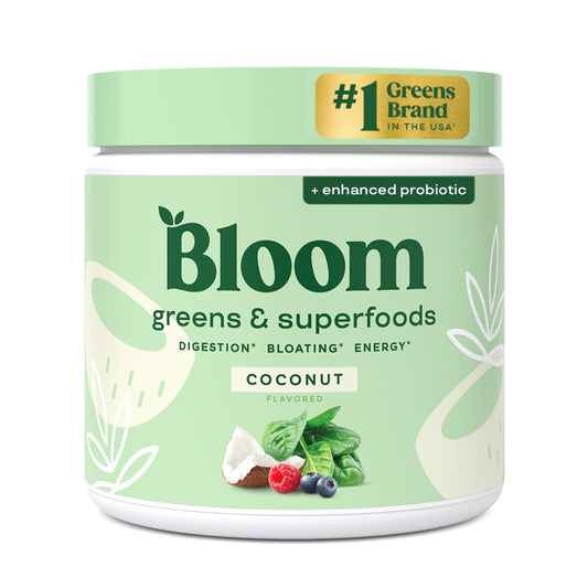 Bloom Nutrition Superfood Greens Powder, Digestive Enzymes with Probiotics and Prebiotics, Gut Health, Bloating Relief for Women, Chlorella, Green Juice Mix with Beet Root Powder, 30 SVG, Coconut - Fresh Hearth
