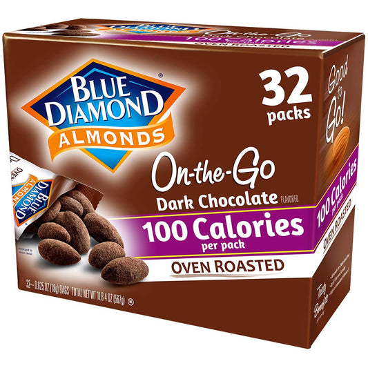 Blue Diamond Almonds Dark Chocolate Cocoa Dusted Snack Nuts, 100 Calorie Packs, (Pack of 1, 32 Count Toal) - Fresh Hearth