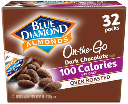 Blue Diamond Almonds Dark Chocolate Cocoa Dusted Snack Nuts, 100 Calorie Packs, (Pack of 1, 32 Count Toal) - Fresh Hearth
