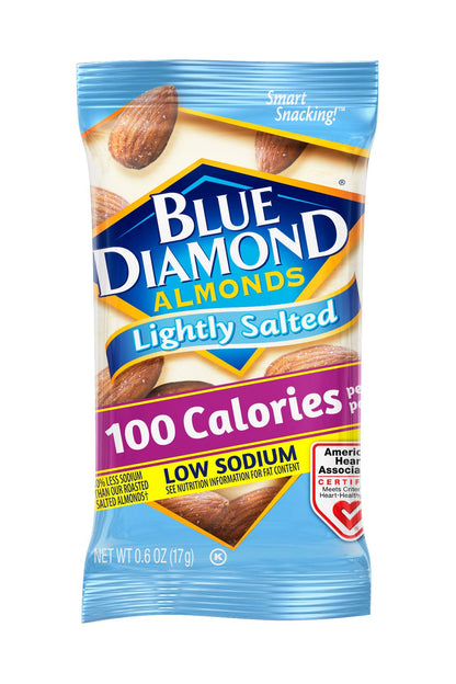 Blue Diamond Almonds Low Sodium Lightly Salted Snack Nuts, 100 Calorie Packs, 0.6 Ounce (Pack of 32) - Fresh Hearth