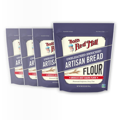 Bob's Red Mill Artisan Bread Flour, 3 Pound (Pack of 4) - Unbleached, Unbromated, Non - GMO, Vegan - Fresh Hearth