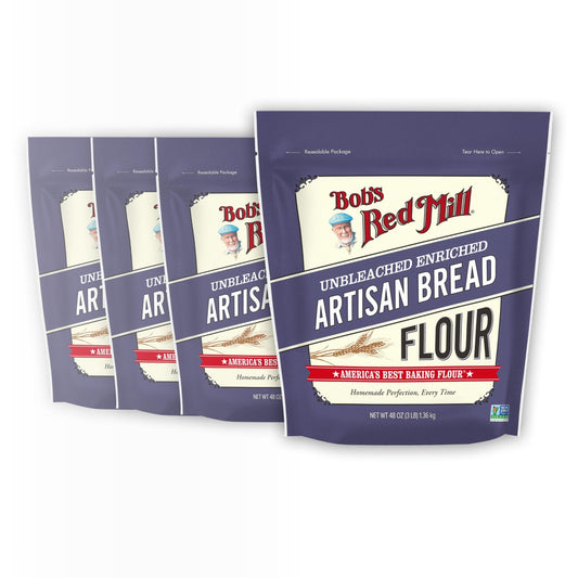 Bob's Red Mill Artisan Bread Flour, 3 Pound (Pack of 4) - Unbleached, Unbromated, Non - GMO, Vegan - Fresh Hearth