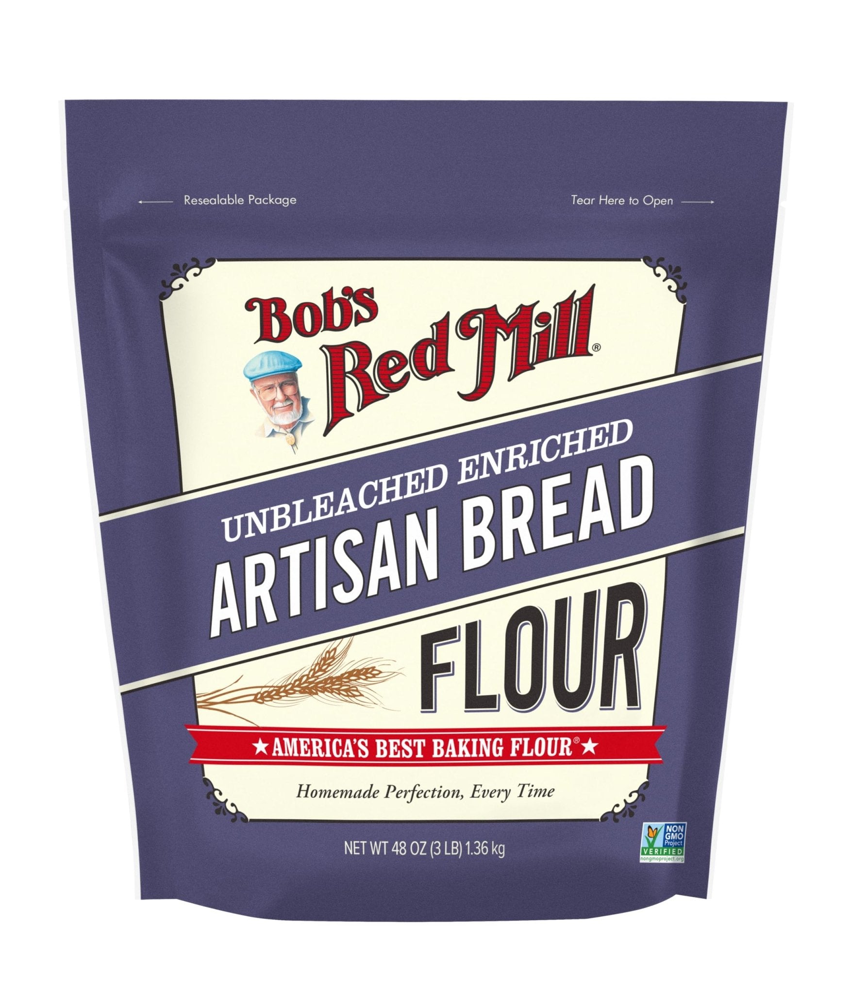 Bob's Red Mill Artisan Bread Flour, 3 Pound (Pack of 4) - Unbleached, Unbromated, Non - GMO, Vegan - Fresh Hearth