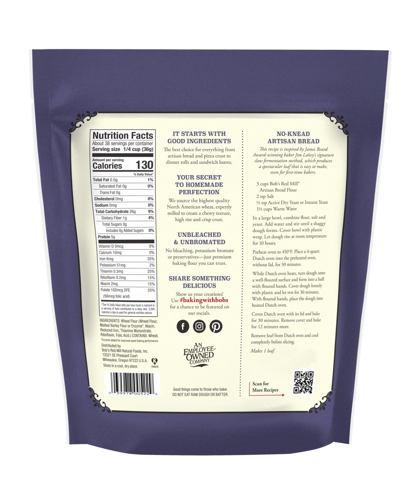 Bob's Red Mill Artisan Bread Flour, 3 Pound (Pack of 4) - Unbleached, Unbromated, Non - GMO, Vegan - Fresh Hearth