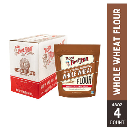 Bob's Red Mill Whole Wheat Flour, 3 Pound (Pack of 4) - Whole Grain, Non - GMO, Vegan - Fresh Hearth