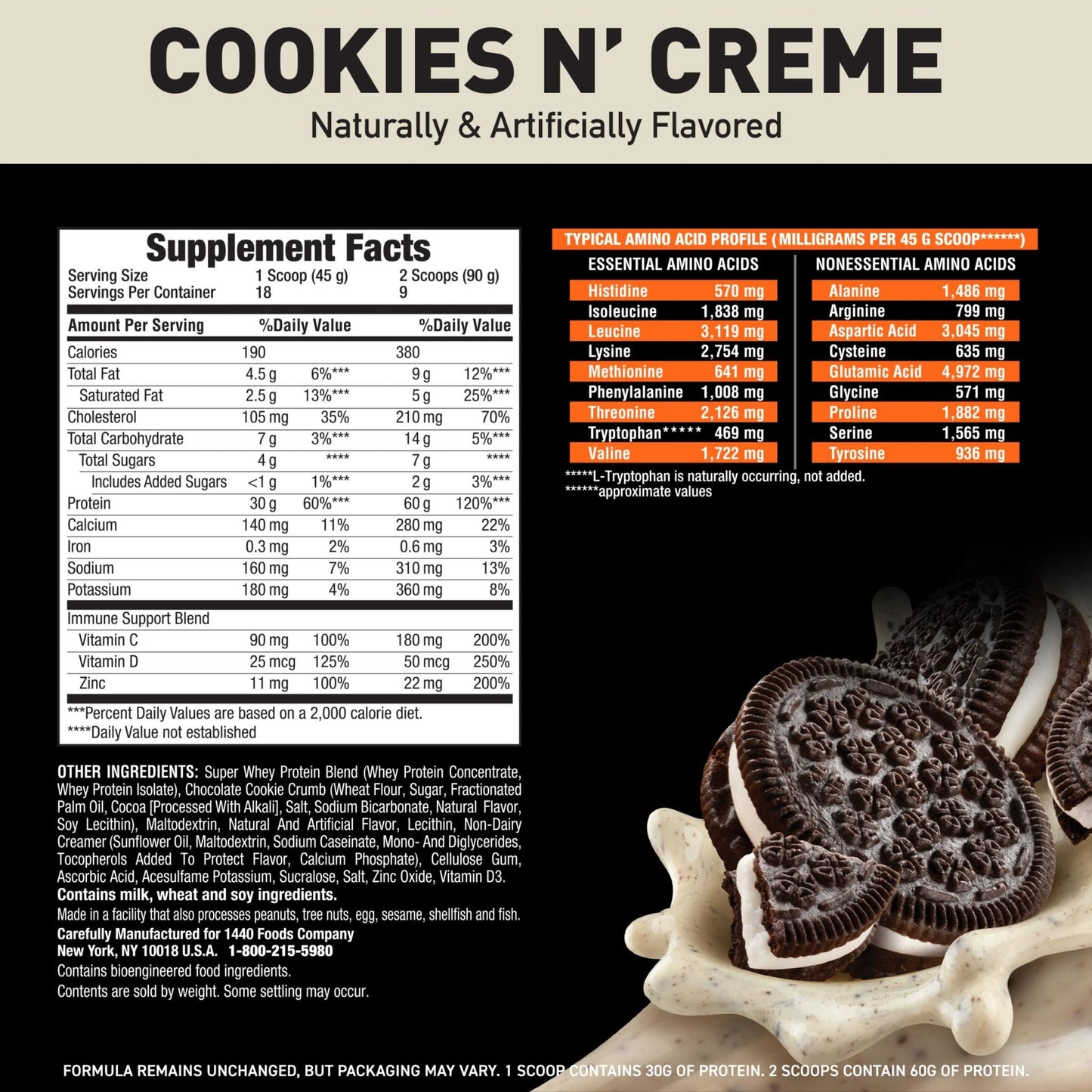 Body Fortress Super Advanced Whey Protein Powder, Cookies N’ Creme, 60g Protein & 12g BCAAs Per 2 Scoops, Muscle Gain & Recovery, Immune Support with Vitamins C & D, 1.78lbs (Packaging May Vary) - Fresh Hearth