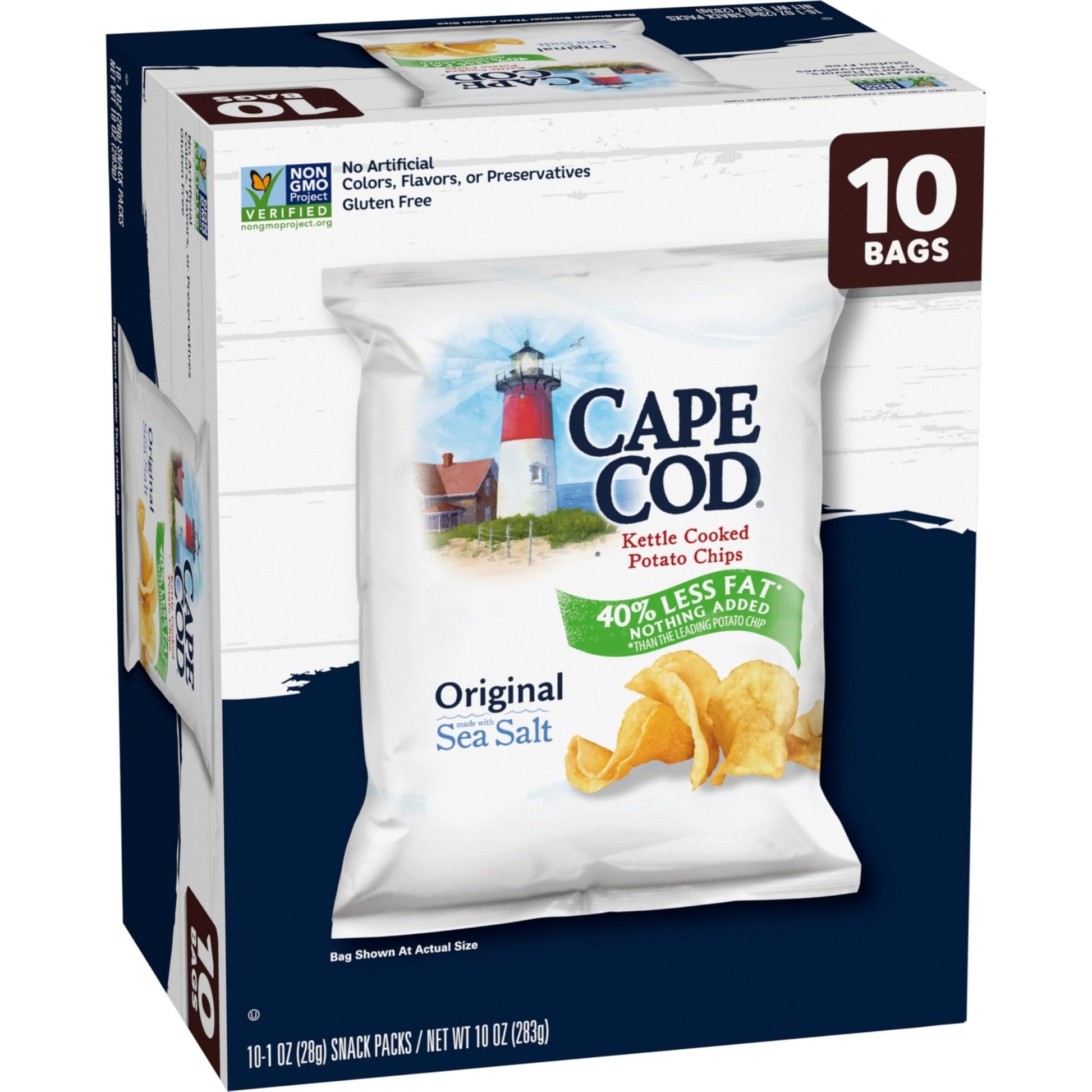 Cape Cod Potato Chips, Less Fat Original Kettle Chips, 1 Oz Snack Bags, 10 Ct - Fresh Hearth