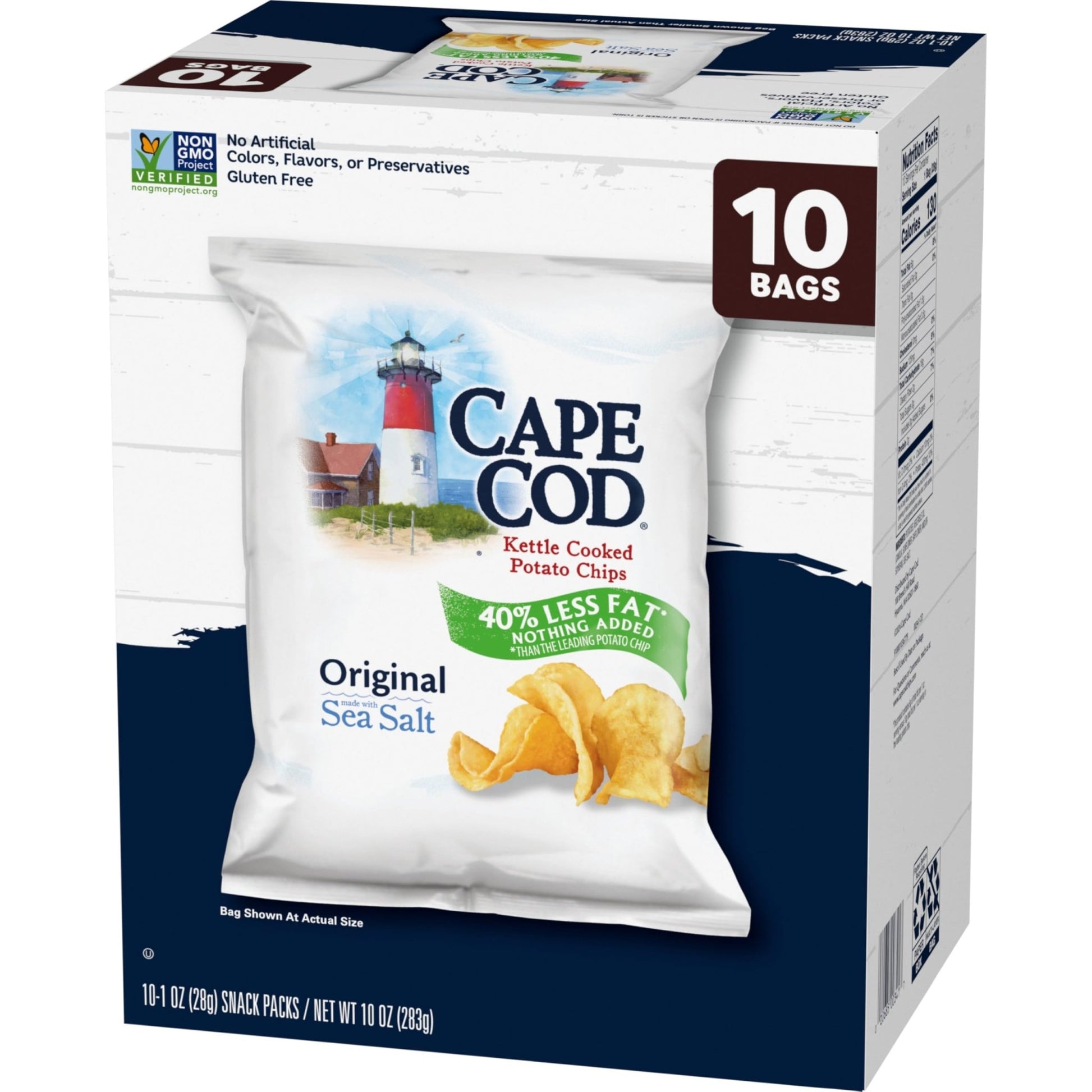 Cape Cod Potato Chips, Less Fat Original Kettle Chips, 1 Oz Snack Bags, 10 Ct - Fresh Hearth
