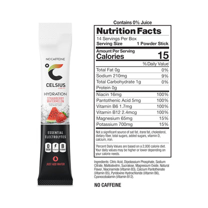 CELSIUS Hydration™ Strawberry Watermelon, Sugar Free Electrolyte Hydration Drink Mix (Pack of 14) - Fresh Hearth