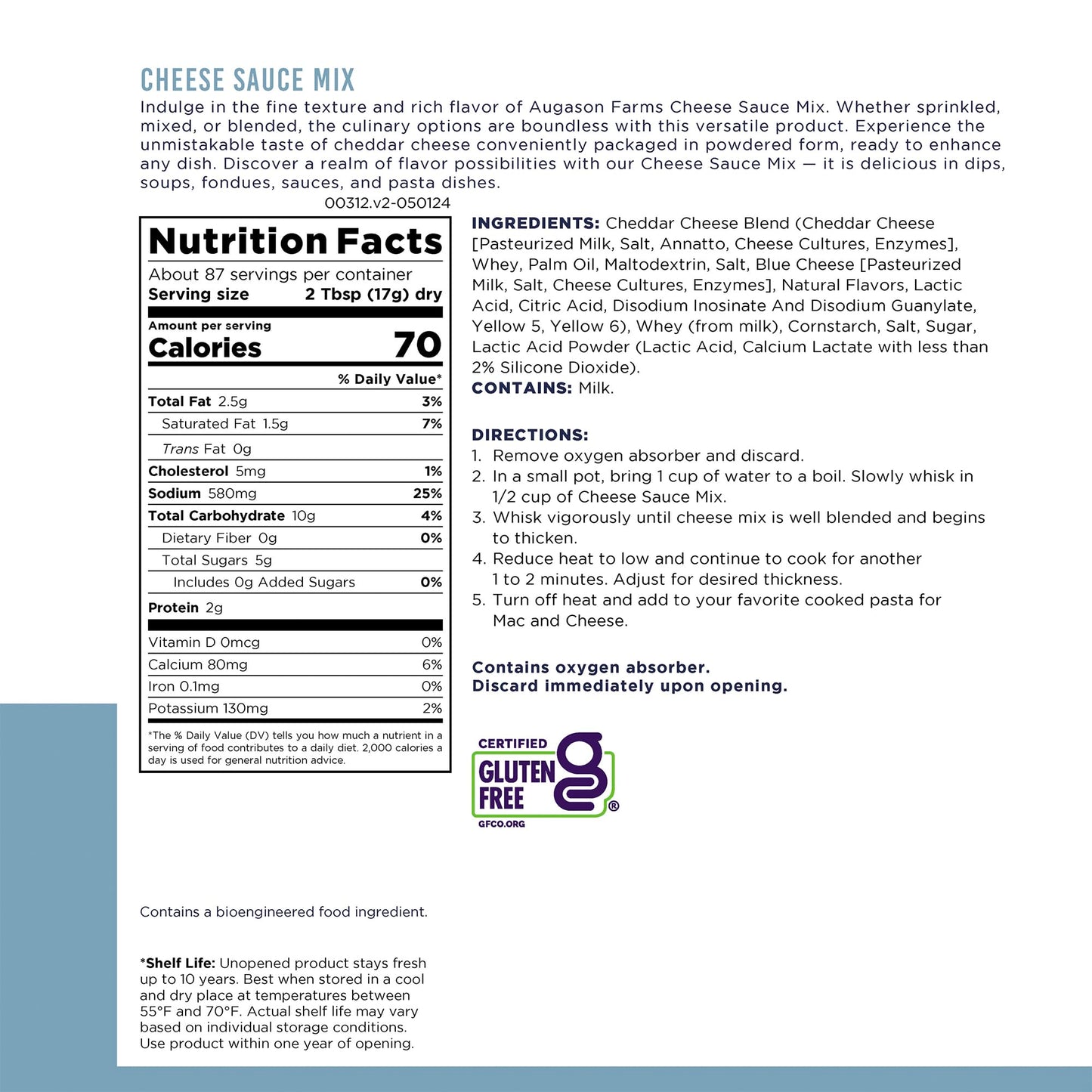 Cheese Sauce Mix Can Emergency Food Supply, 87 Servings, 10 Year Shelf Life - Shelf Stable Cheddar Cheese Powder Canned Food - Fresh Hearth