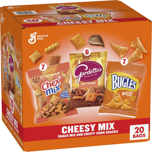 Cheesy Mix Variety Pack Snacks, Chex Mix Cheddar, Bugles Nacho Cheese, Gardetto's Aged Cheddar, 20 Ct, 28.875 oz - Fresh Hearth