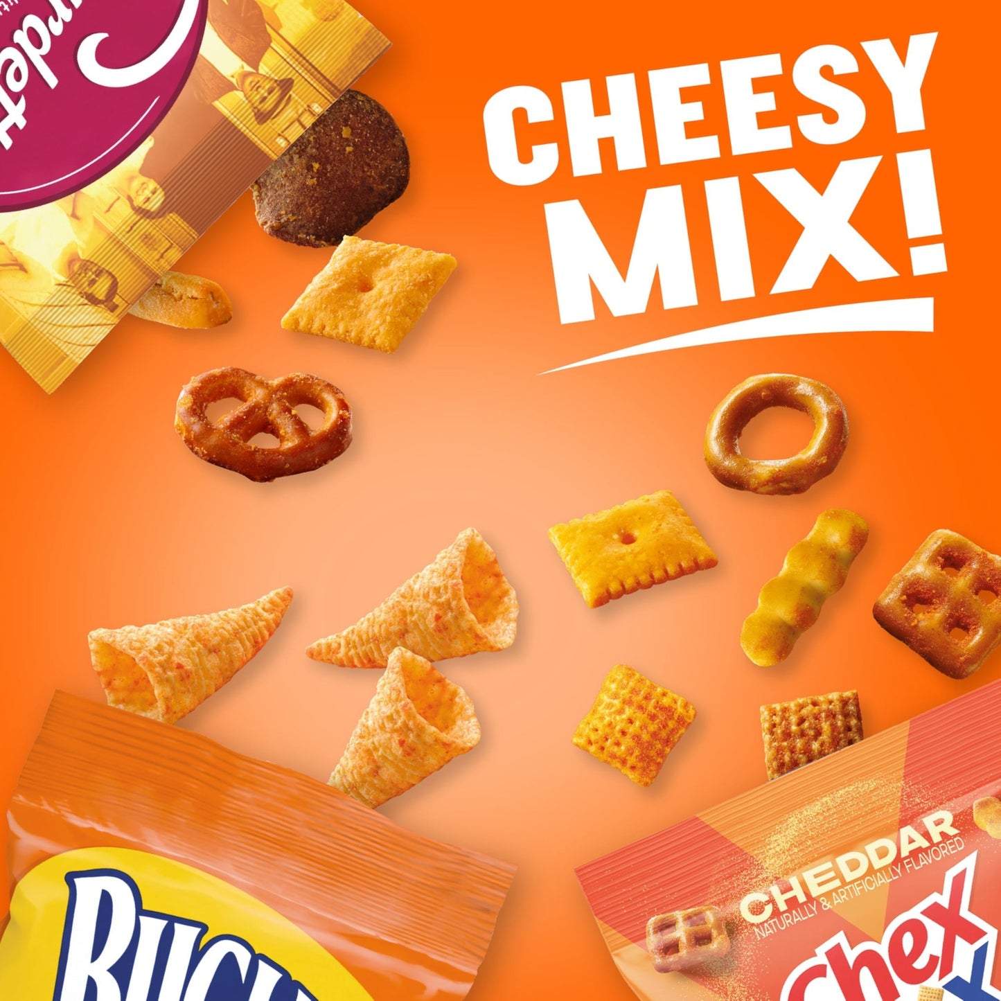 Cheesy Mix Variety Pack Snacks, Chex Mix Cheddar, Bugles Nacho Cheese, Gardetto's Aged Cheddar, 20 Ct, 28.875 oz - Fresh Hearth